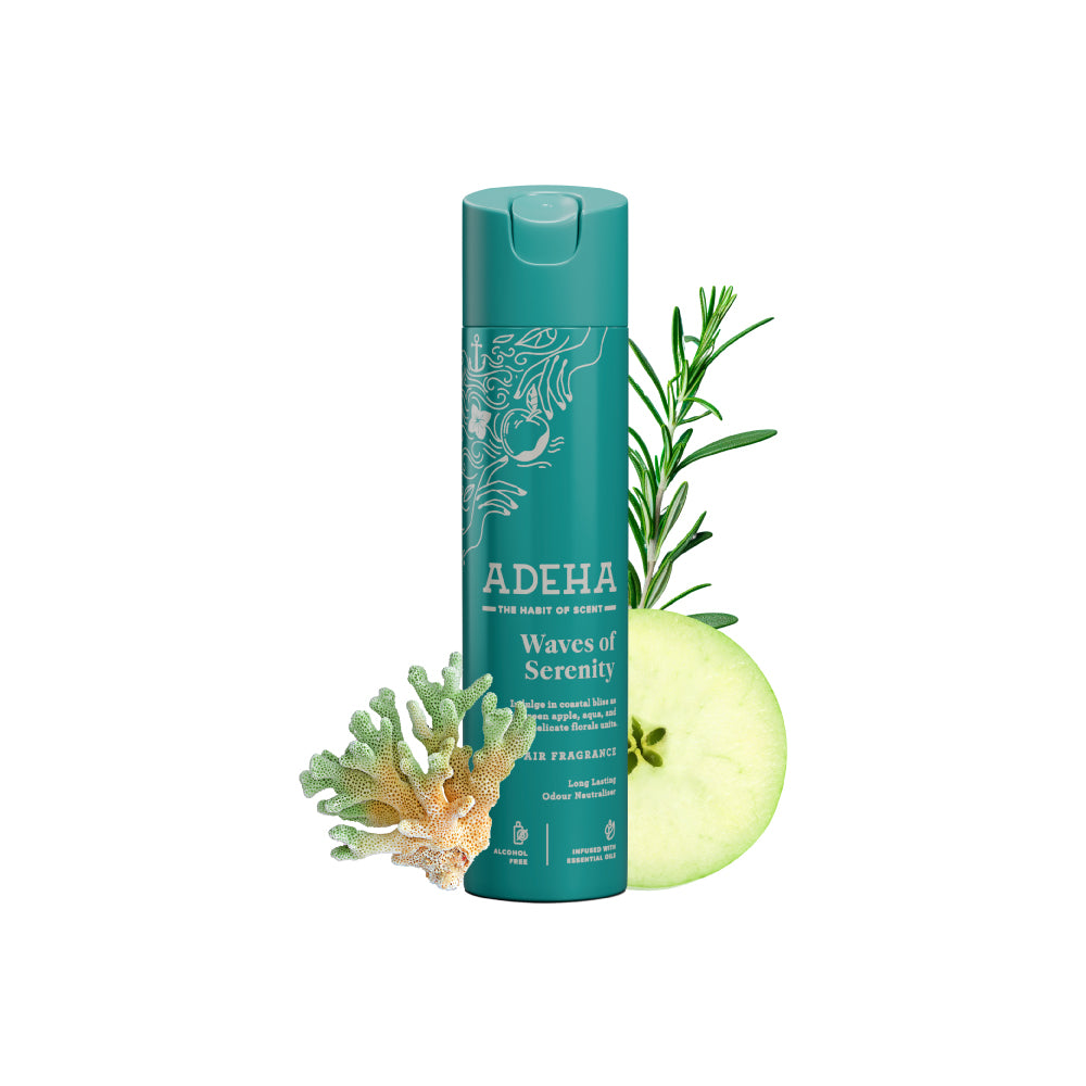 Adeha Room Air Freshener Spray - Waves of Serenity | Alcohol Free Room Freshener for Home & Office (218 ml) | Long-Lasting Fragrance