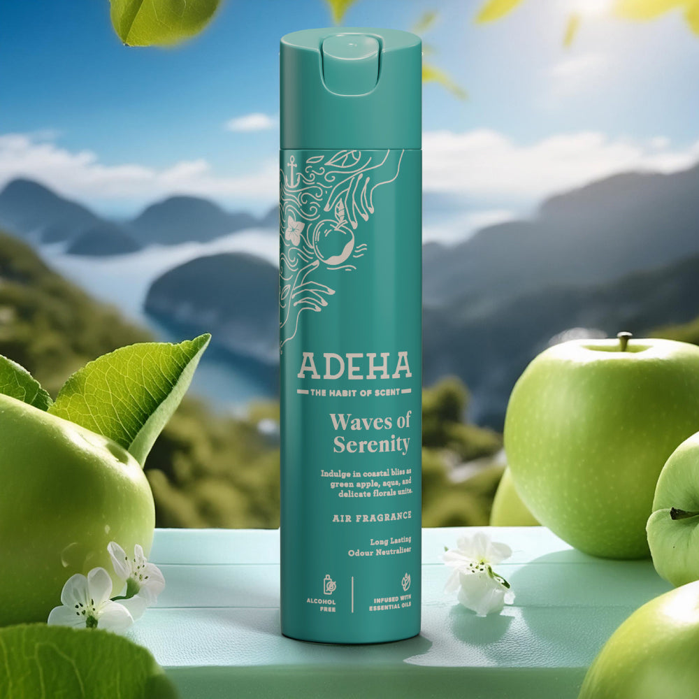 Adeha Room Air Freshener Spray - Waves of Serenity | Alcohol Free Room Freshener for Home & Office (218 ml) | Long-Lasting Fragrance