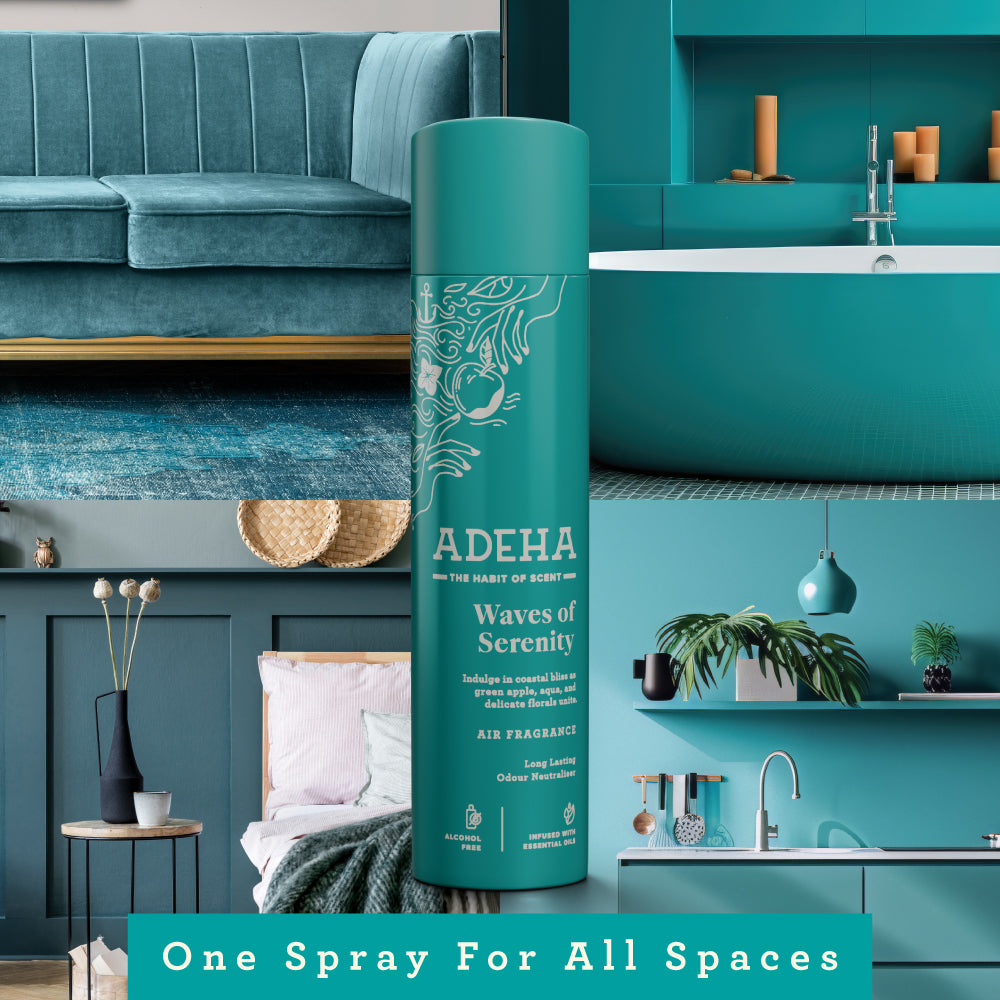 Adeha Room Air Freshener Spray - Waves of Serenity | Alcohol Free Room Freshener for Home & Office (218 ml) | Long-Lasting Fragrance