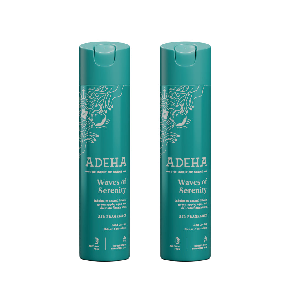 Adeha Room Air Freshener Spray - Waves of Serenity Pack of 2  | Alcohol Free Room Freshener for Home & Office (218 mlx2) | Long-Lasting Fragrance